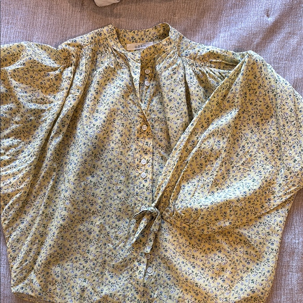XS Doen Floral Yellow Women's Balloon Sleeved Blouse